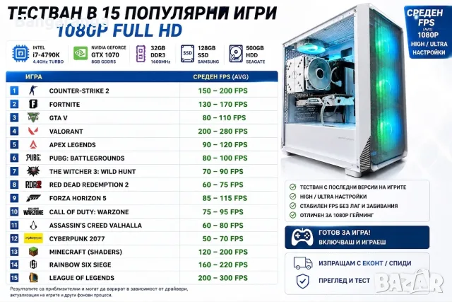1080p Геймърски Компютър | i7-4790K | GTX 1070 8GB | 32GB RAM | SSD + HDD, снимка 13 - Геймърски - 55846953