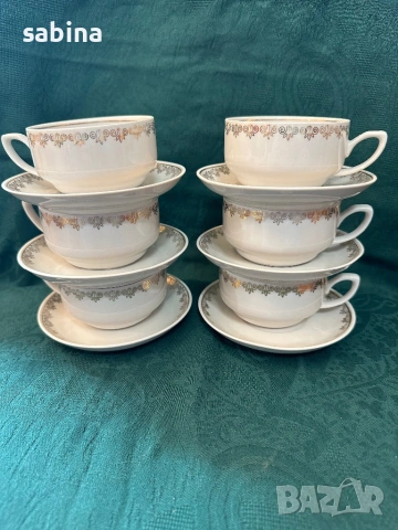 2 елегантни съветски сервиза за чай и за кафе в бяло и злато на Рижски завод, Рига, СССР, снимка 8 - Сервизи - 53006504