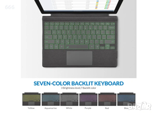 Ултратънка преносима безжична Bluetooth клавиатура с тъчпад, 7-цветна подсветка, снимка 3 - Друга електроника - 54139437