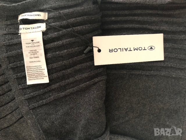 Tom Tailor - Рипсени шал, тъмно сив, снимка 5 - Шалове - 42625714