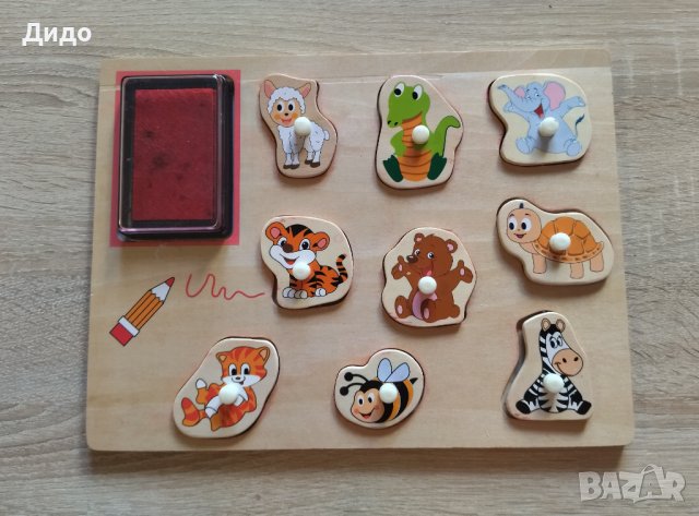 Комплект детски дървени печати за игра (2бр), снимка 1 - Рисуване и оцветяване - 40194484
