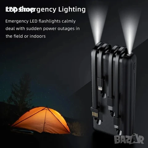 Нова Power Bank X4. Преносимо зарядно устройство с вградени кабели, 20000mAh 4 изхода 3 входа..., снимка 3 - Друга електроника - 50501443