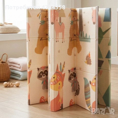 Двулицев образователен детски килим Горски животни 180 х 200 см - водоустойчив, сгъваем, снимка 2 - Килими - 53992165