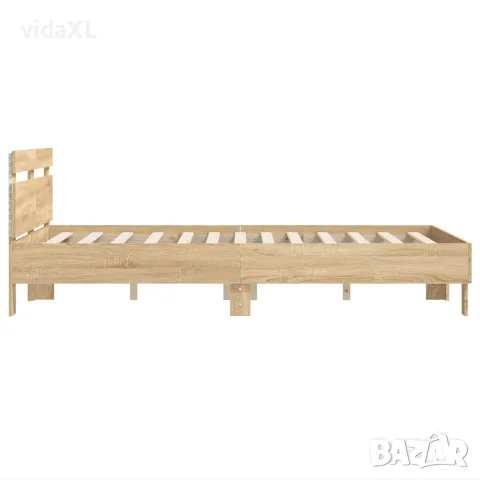 vidaXL Рамка за легло с табла и LED, дъб сонома, 120x200 см, снимка 8 - Спални и легла - 56146677