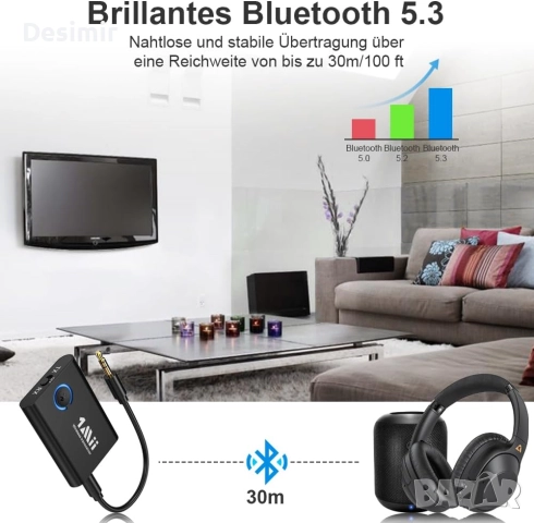 Bluetooth 5.3 адаптер 1Mii ML301 – трансмитер и ресивър 2-в-1, снимка 5 - Друга електроника - 52882005