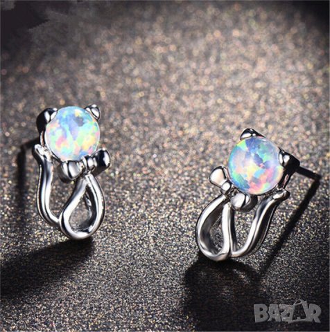 Обеци, котета с опали, снимка 3 - Обеци - 42531498