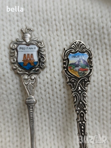 2 Сребърни стари лъжички с емайл ,др, снимка 2 - Антикварни и старинни предмети - 53148350