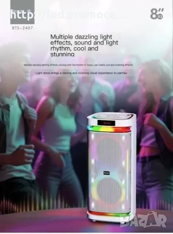 караоке Bluetooth високоговорител Brodu BTS-2407 с RGB осветление, субуфер и безжичен микрофон, снимка 2 - Караоке - 56155688