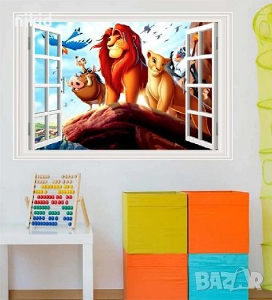 Цар Лъв Симба Нала прозорец скала самозалепващ стикер лепенка за стена детска стая детски, снимка 1 - Други - 36709445