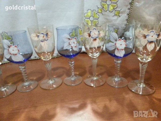 Ретро стъклени чаши за вино Бохемия , снимка 4 - Антикварни и старинни предмети - 44343746