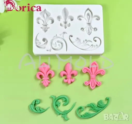 Fleur De Lys Флер лого Де Лис Хералдическа лилия орнамент силиконов молд форма фондан шоколад гипс , снимка 3 - Форми - 49788523