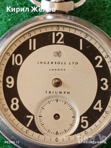 Стар джобен часовник INGERSOLL Made in Britain рядък за КОЛЕКЦИОНЕРИ 37177, снимка 3 - Антикварни и старинни предмети - 55829547