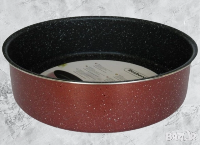 Тава Rosberg R51222G26, Кръгла,26/28/30/32/34 см., Мраморно покр., Бордо меланж/алуминий, снимка 2 - Други - 52137928