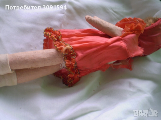 Стара кукла лице бисквит тяло плат пълно със слама, снимка 8 - Колекции - 51731760