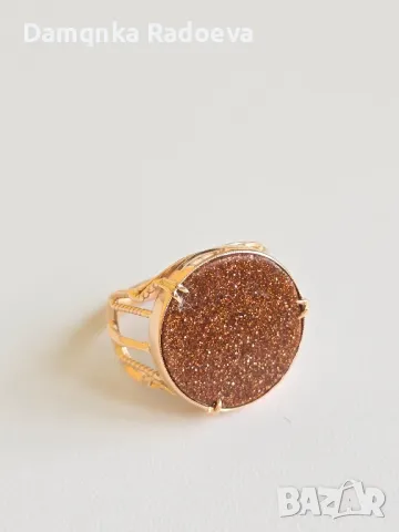 СССР златен пръстен с Авантюрин проба 583, снимка 7 - Пръстени - 48053551