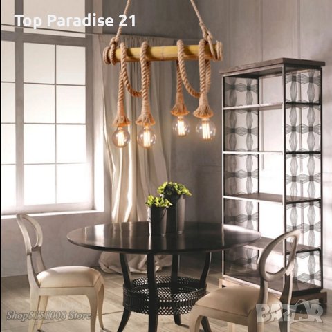 Бамбукова електрическа висяща лампа, снимка 1 - Лампи за таван - 42661167