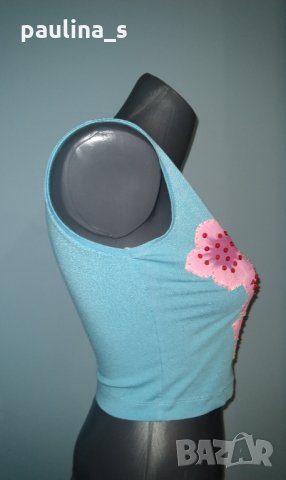 Еластична брандова блуза тип потник с щампа и пайети "Danza" / унисайз , снимка 3 - Потници - 30983306
