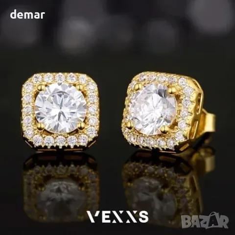 Обеци на винт VEXXS от сребро 925 с 5A цирконии и златно покритие, снимка 4 - Обеци - 55945920