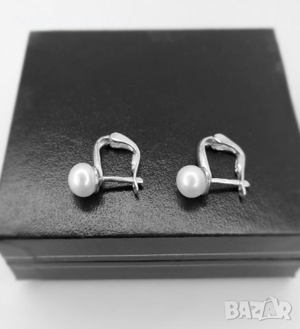 Сребърни обеци бяла перла, снимка 5 - Обеци - 38044235