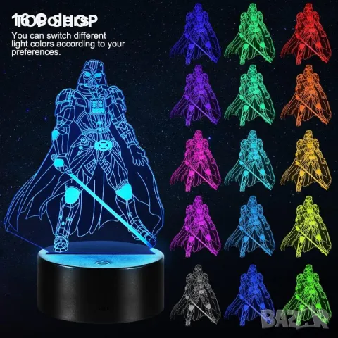 Star Wars 3D лампа с 3 плаки, 16 цвята, дистанционно, снимка 2 - Лед осветление - 49157857