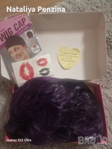 Лилава вълниста перука с бритон, снимка 2 - Аксесоари за коса - 48828728