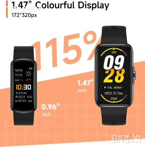 FORHAPAY Фитнес тракер часовник, 1,47" смарт часовник със сърдечен ритъм, монитор за сън, IP68, снимка 2 - Смарт часовници - 49938031