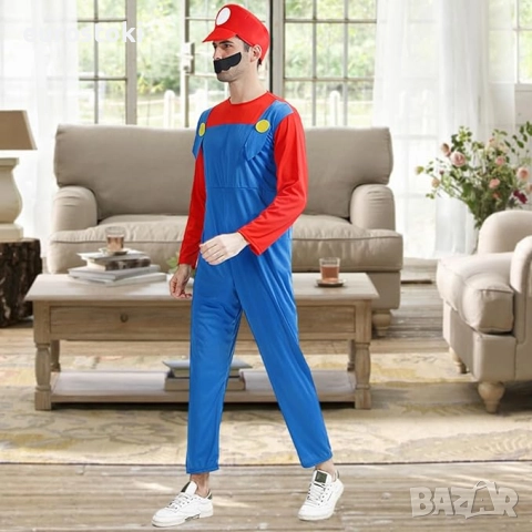 Костюм на Super Mario, за възрастни, 4 части, комплект за Марио съдържа гащеризон ключодържател, снимка 4 - Костюми - 52136218
