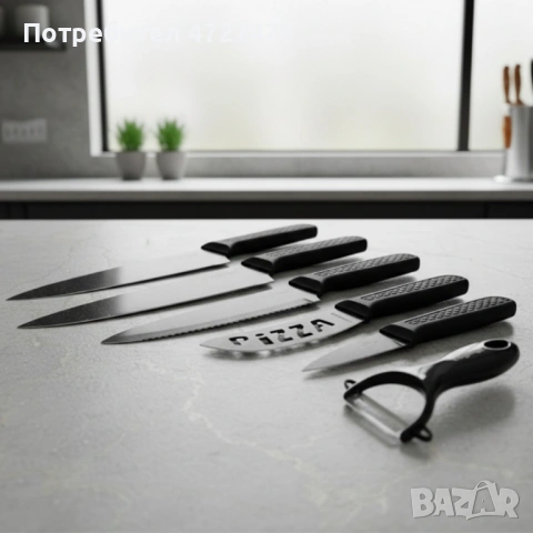 Комплект кухненски ножове – Cheffinger CF-MB08 от 6 части с мраморно покритие и магнитна кутия, снимка 2 - Прибори за хранене, готвене и сервиране - 53342155