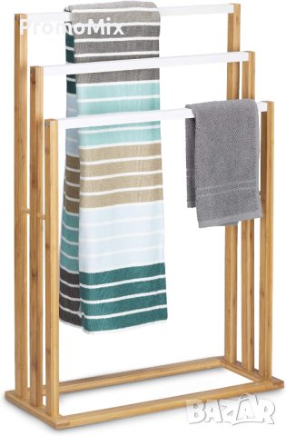 Бамбукова поставка за кърпи Relaxdays 10020308 3 ръмена свободно стояща, снимка 4 - Други стоки за дома - 44197036