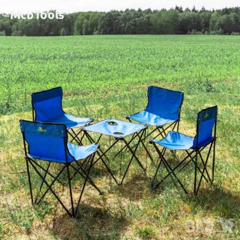 Сгъваема къмпинг маса с 4 стола, метална конструкция