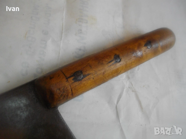 Ретро винтидж стар български Соц НРБ сатър брадвичка 290 мм ръчно кован за кълцане на месо и кости, снимка 7 - Други инструменти - 51554725