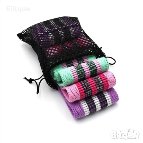 Текстилни тренировъчни ластици за фитнес,йога, пилатес комплект 3 броя ластици, всеки с различна здр, снимка 6 - Други - 52778384