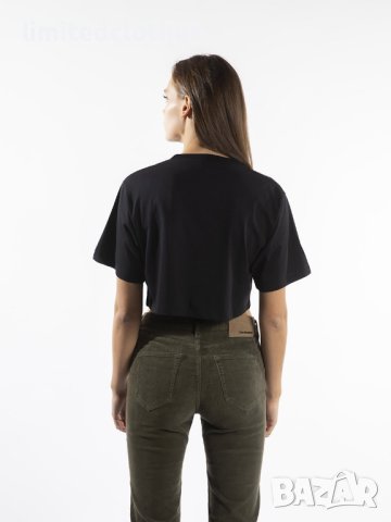 CELINE Black Logo Print Cropped Дамска Тениска size XL, снимка 3 - Тениски - 42843019