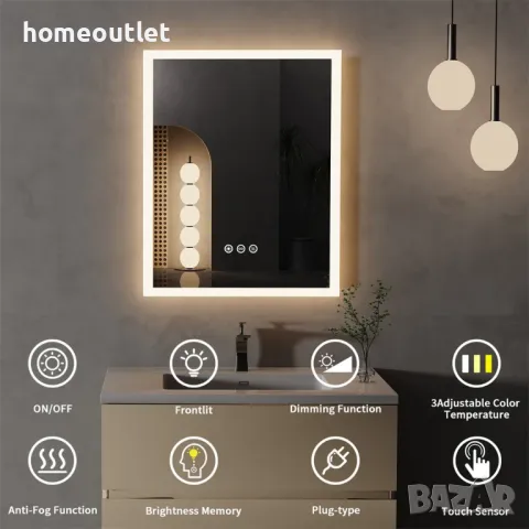 ПРОМОЦИЯ LED огледало за баня със сензорен превключвател LUVODI XMR-C28-118-EU-V1, снимка 4 - Огледала - 49675213