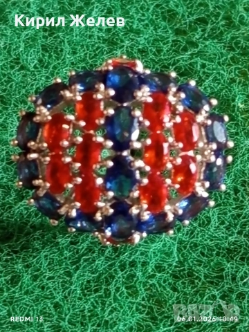 Ефектен сребърен пръстен тип Коктейлен с Рубини и Сапфири за официални събития 51788, снимка 2 - Пръстени - 53003800