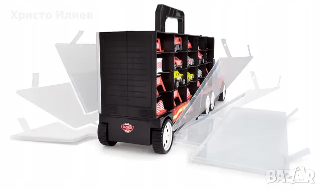 Автовоз Голям Камион с колички Dickie Toys пожарна кола с 9 коли и 18 аксесоара, снимка 5 - Коли, камиони, мотори, писти - 48877355