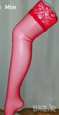 Червени дамски чорапи с дантела 