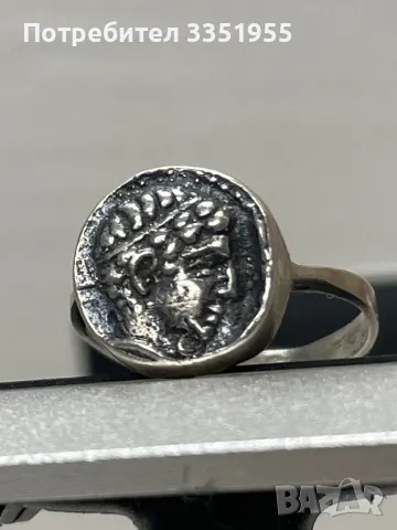 Старинен сребърен пръстен с Филип Македонски, снимка 1