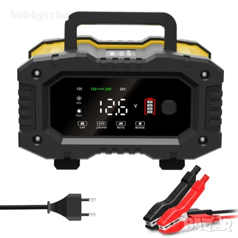 Автомобилно интелигентно зарядно устройство за батерии 12V/10А, 24V/5А за AGM, GEL, Lead-Acid, LiFeP, снимка 1