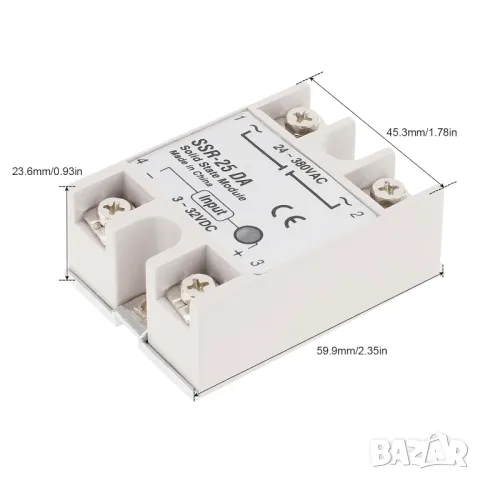 SSR-25 DA 25A DC 3-32V до AC 24-380V еднофазно твърдотелно реле, снимка 1