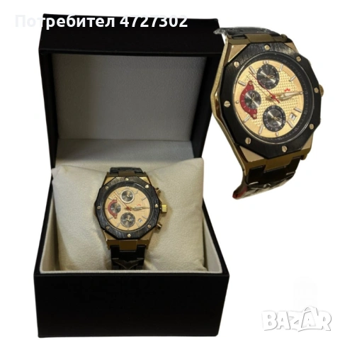 Водоустойчив часовник; Стоманена каишка; Четирите стрелки работят; Функции: Хронограф, дата дисплей;