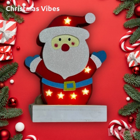 Светеща дървена фигурка във формата на Дядо Коледа, снимка 3 - Декорация за дома - 52095382