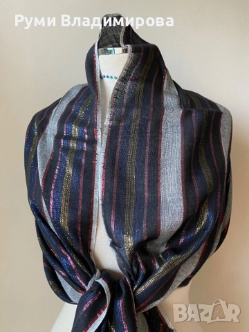 Черен, блестящ шал  от 70 % пашмина и 30 % коприна, снимка 7 - Шалове - 42649958