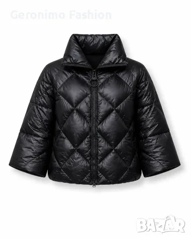 Дамско късо капитонирано яке 259 – Black, снимка 2 - Якета - 55911649