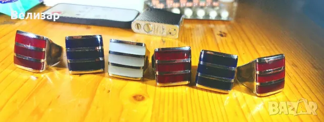 Пръстени стомана и камък правоъгални, снимка 1