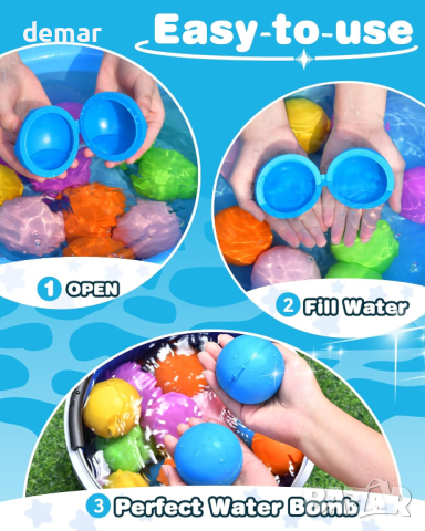 Играчки за басейн 12 бр. водни балони за многократна употреба, бързо пълнене, за малки деца, снимка 4 - Други - 44747767
