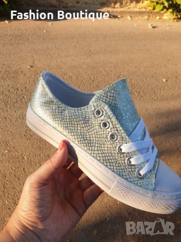 Най-новия модел дамски кецове в зелено с метална шарка на змийска кожа, снимка 2 - Кецове - 37515521