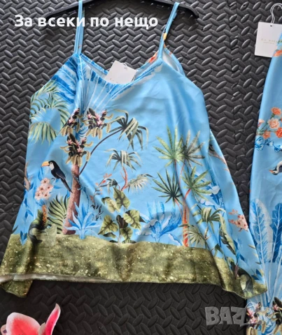 Сатенен Сет От Две Части Потник И Прав Широк Панталон С Ластик И Колан🔝Дамски Комплект Код VL-104, снимка 3 - Комплекти - 50870929