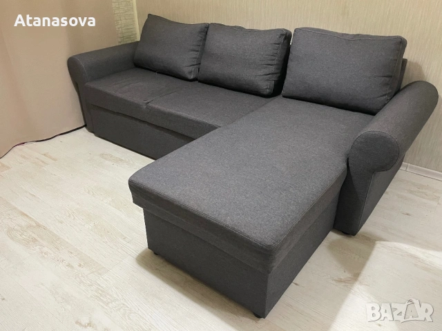 Разтегателен ъглов диван с функция за сън сив