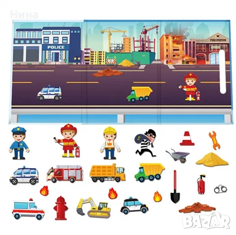 Магнитна книга Пожарна 🔥 и полиция 🚓, снимка 2 - Игри и пъзели - 47881631